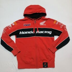 Vtg Red Honda Fox Racing Full Zip Hoodie Embroidery Large